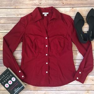 Loft Red Long Sleeve Button Down Shirt